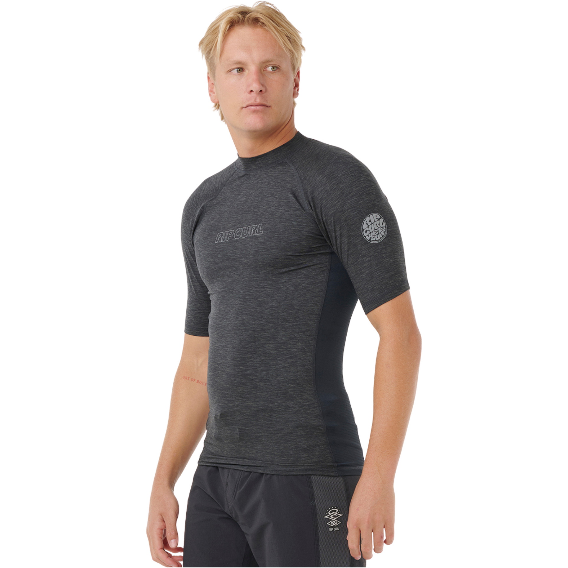 2026 Rip Curl M&auml;nner Dawn Patrol UPF Leichter Kurzarm-Schutzweste Aus Lycra 193MRV - Black Marle